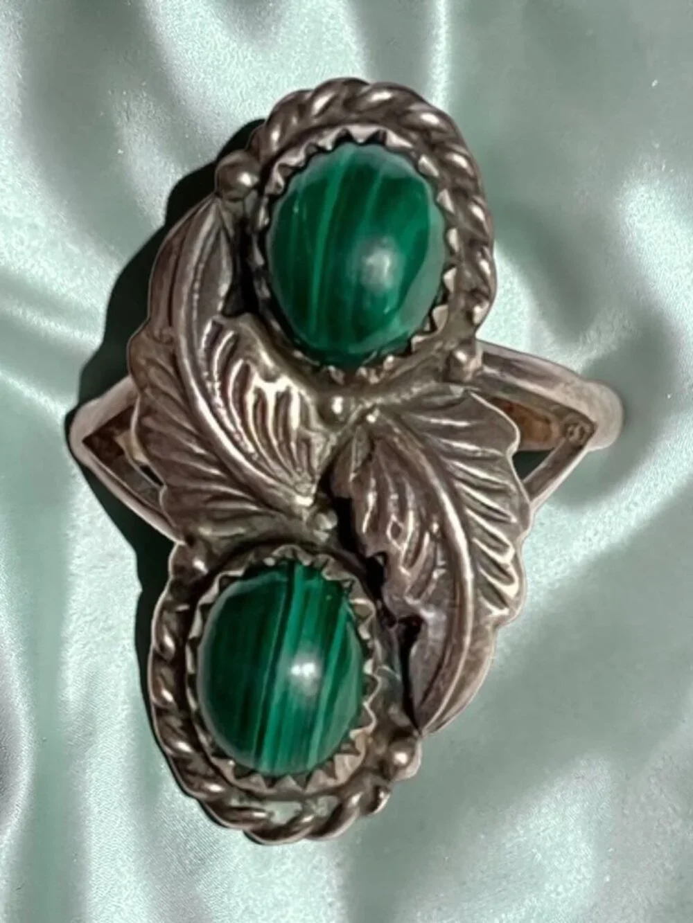 Vintage Edgar Platero (Navajo) Malachite Sterling Silver Ring ~7